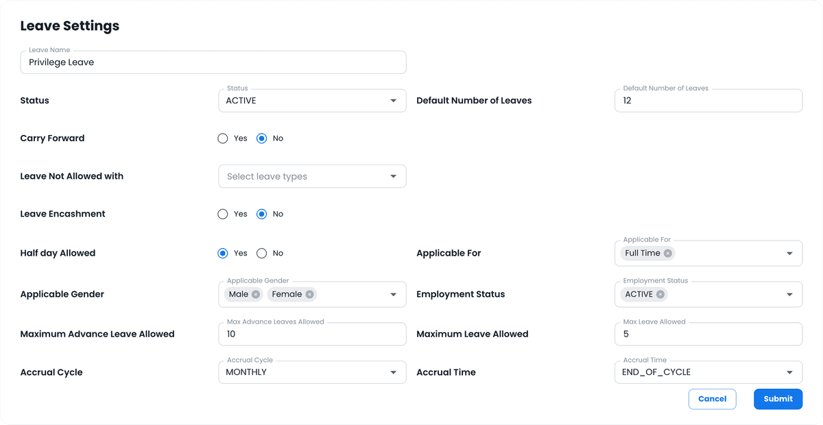 Configurable leave policies as per your needs